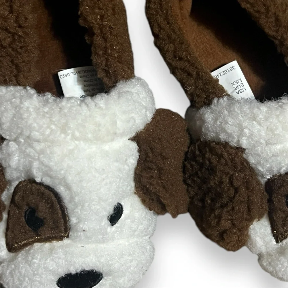 2 Pairs- Wonder Nation Plush Puppy Dog Kids Toddler Size 5-6 Slippers